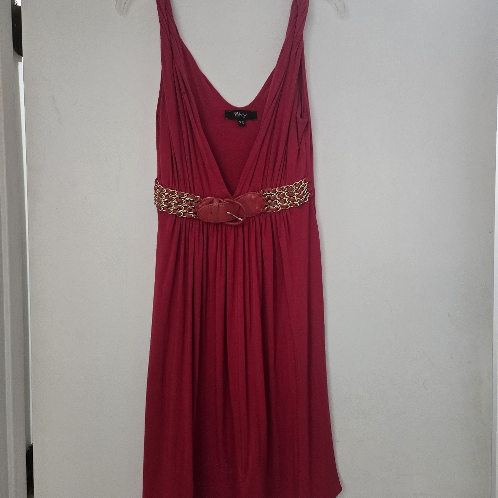 Sky Y2K Red Pleated Halter Sundress